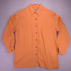 Real Comfort Button Up Shirt Womens M/L 100% Linen Orange Long Sleeve Oversized